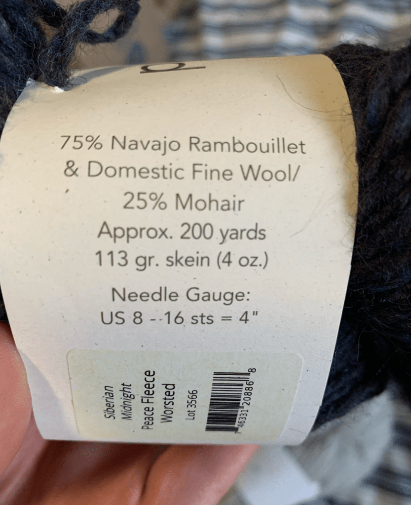 Peace Fleece wool yarn tag