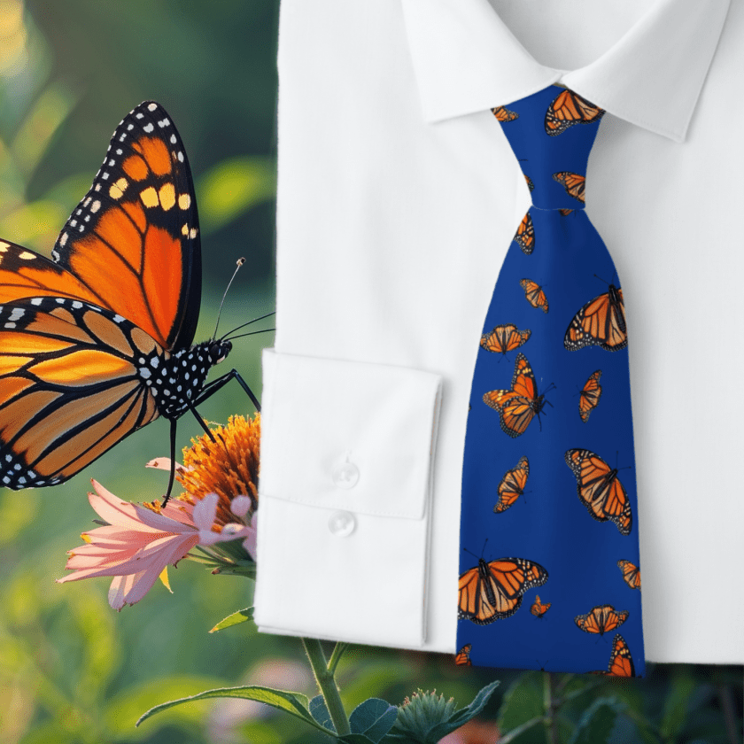Monarch butterflies pattern tie dark blue