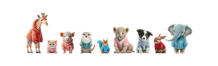 divider image of animals wearing sweaters and jackets