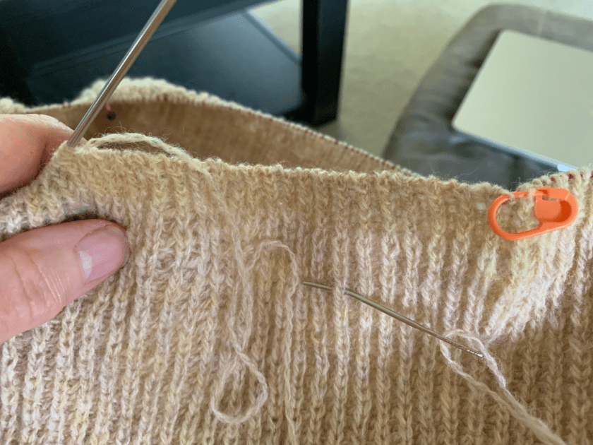 Tubular bind off at hem of Birthday61 sweater