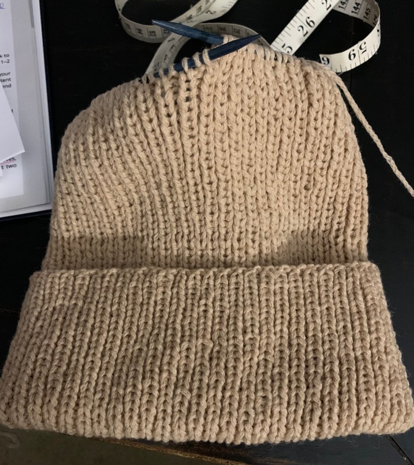 Weekend hat knit with camel hair yarn