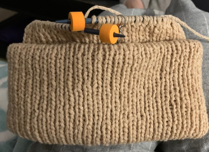 Double folded brim while knitting hat in ribbing