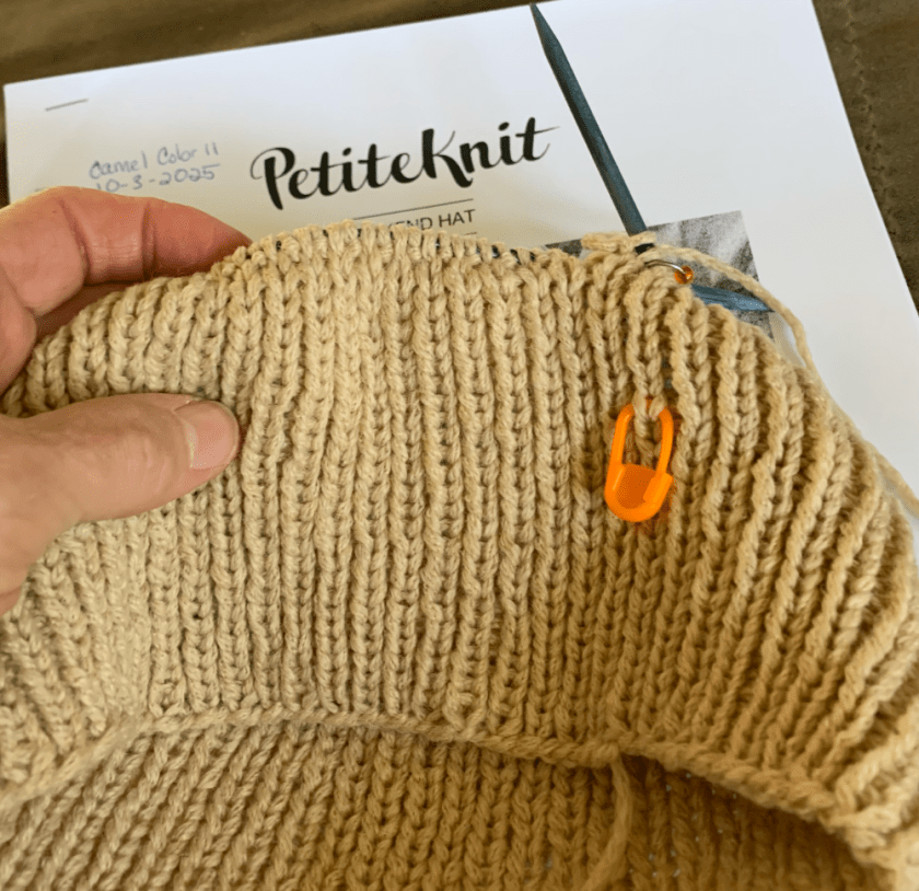 Weekend Hat knit with undyed camel yarn