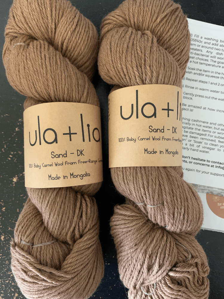 Natural camel yarn in sand brown color