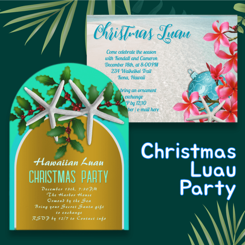 Hawaiian luau holiday Christmas party invitation templates