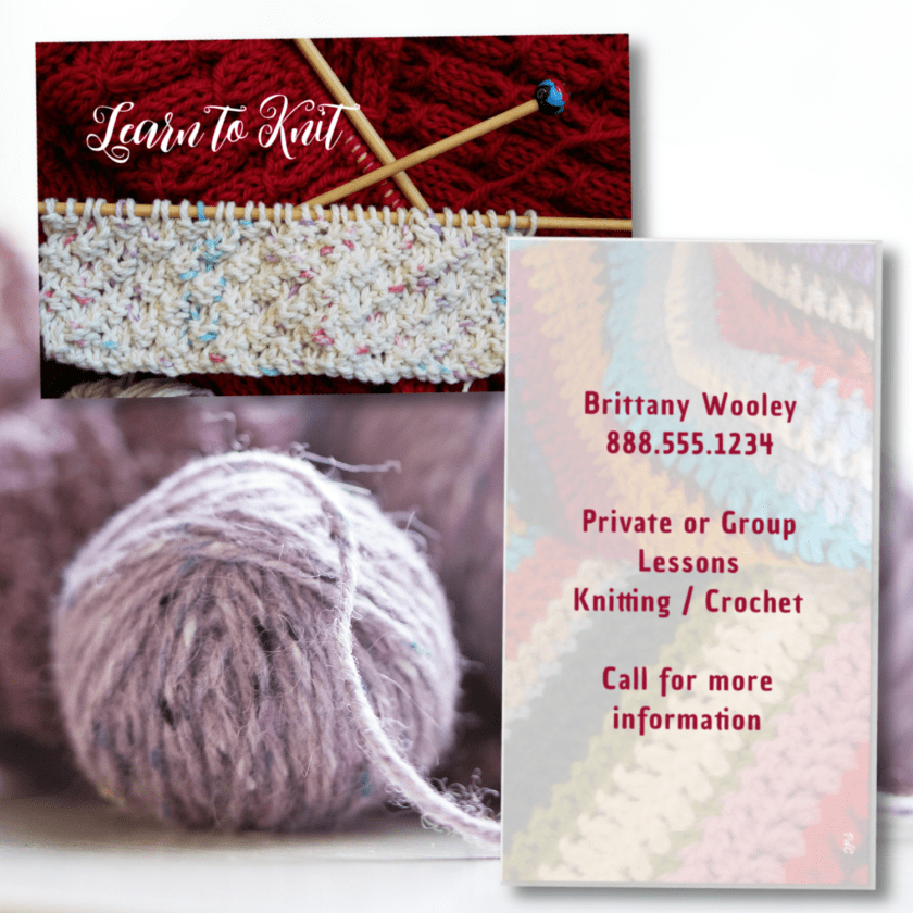 knitting teacher business cards