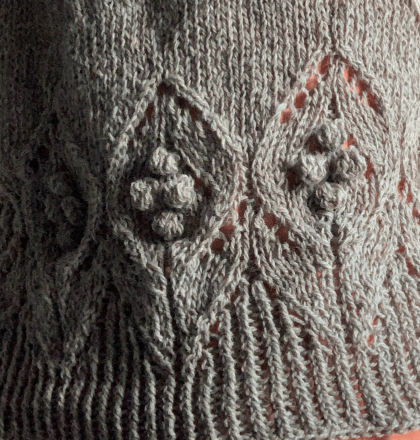 Lace and bobbles on Magnolia Chunky Cardigan knitting pattern