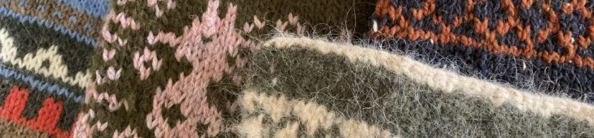 hand knit chair pads in Fair Isle patterns