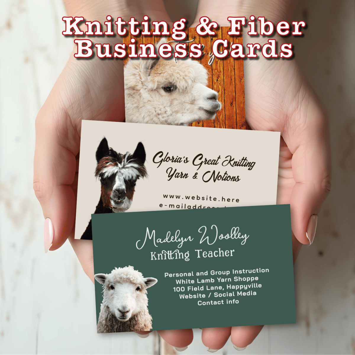 Business cards for knitters, crocheters and fiber dealers