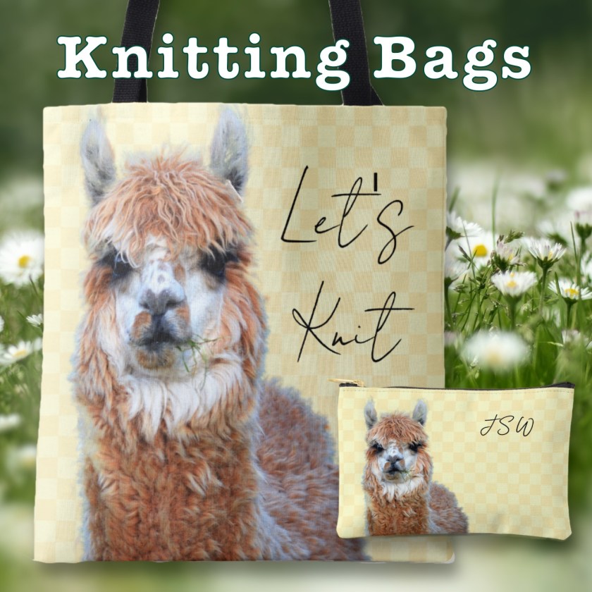 Knitting bags with llamas, alpacas and sheep
