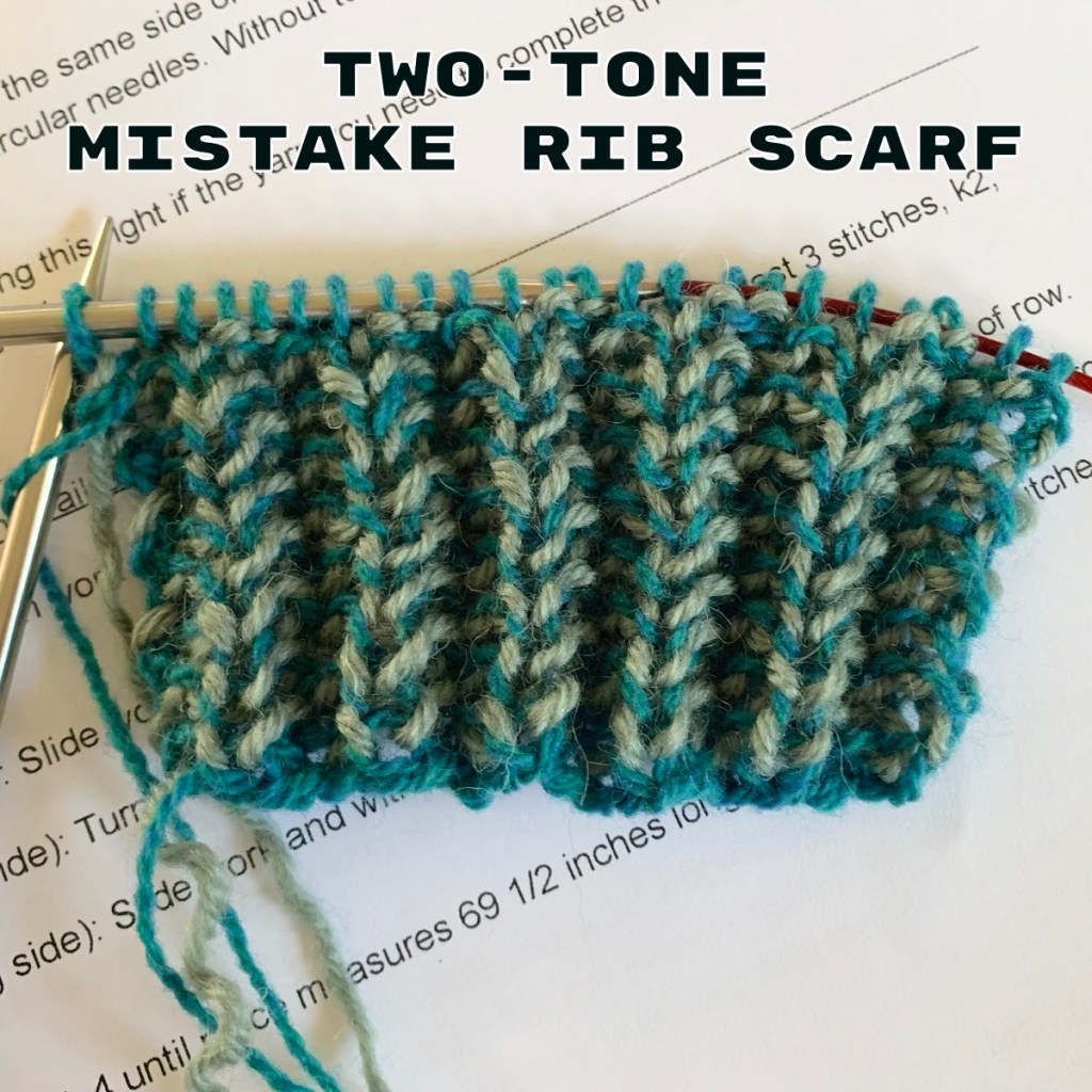 Swatch of the two-tone mistake rib scarf pattern