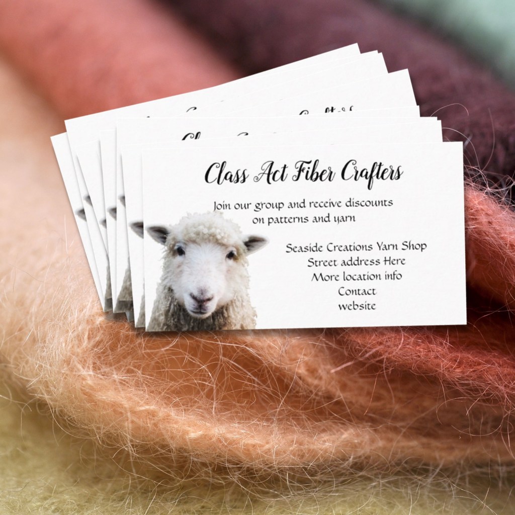 sheep face fiber arts, knitting and yarn shop business cards