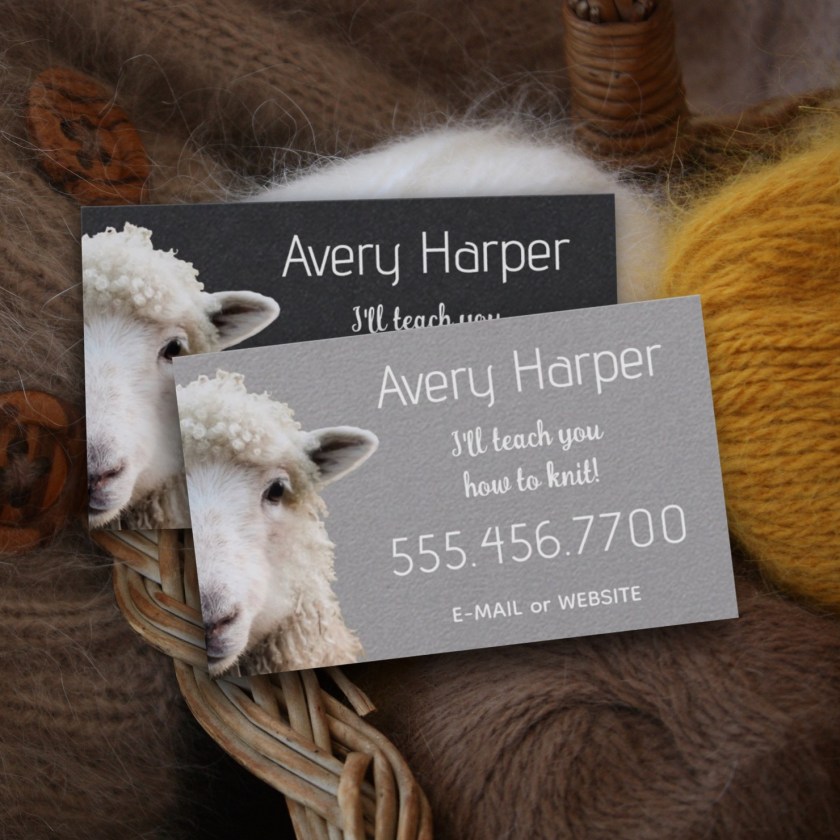 Knitting teacher business cards with sheep face