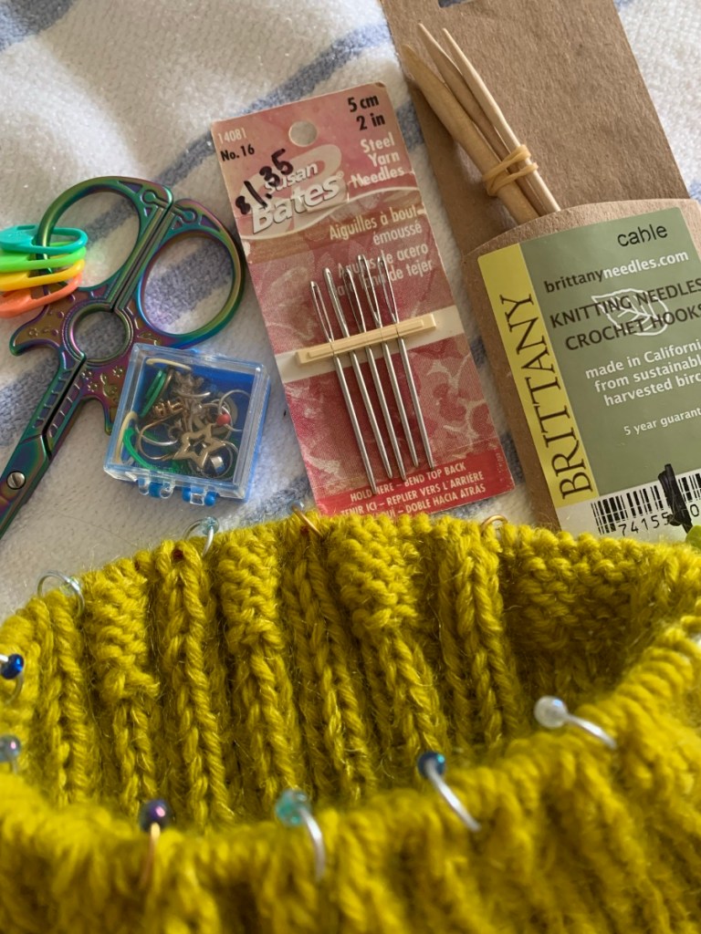 Knitting tools needed to complete the Maine Cables hat project