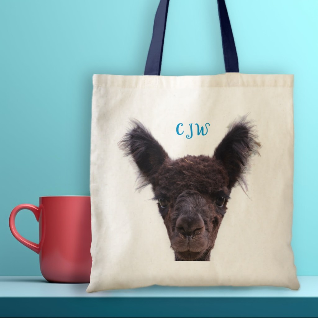 brown alpaca face knitting tote bag, cotton