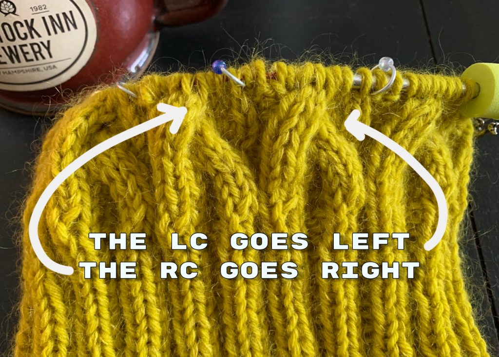 How each of the cable rows make the stitches lean right and left.