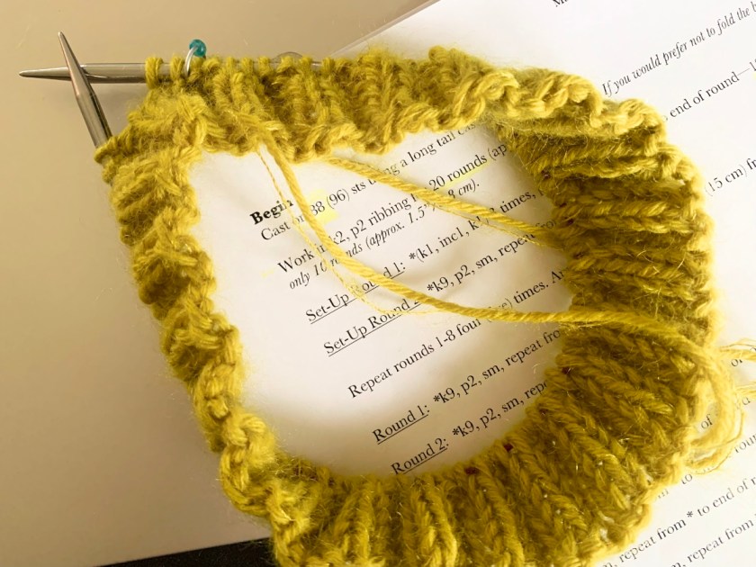 Casting on and knitting ribbing for Maine Cables hat.