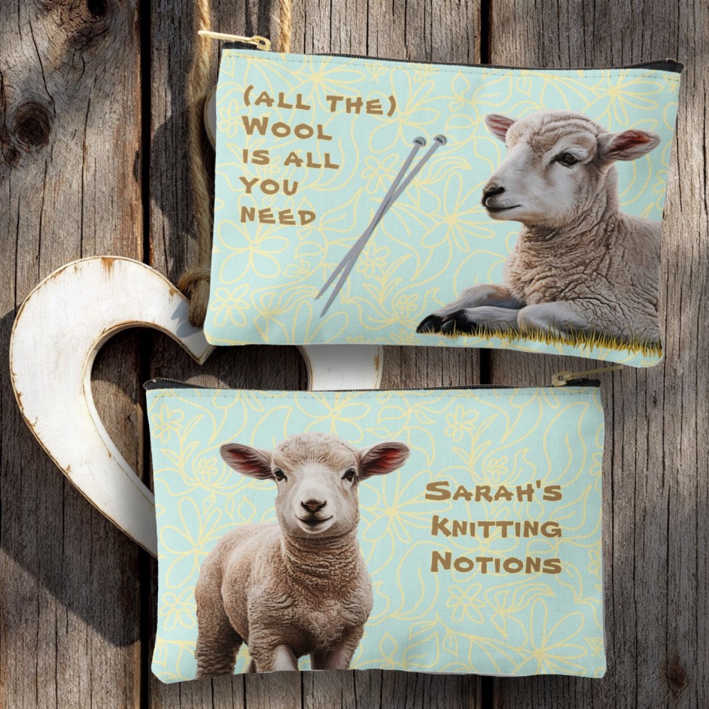 sheep knitting notions zippered bag